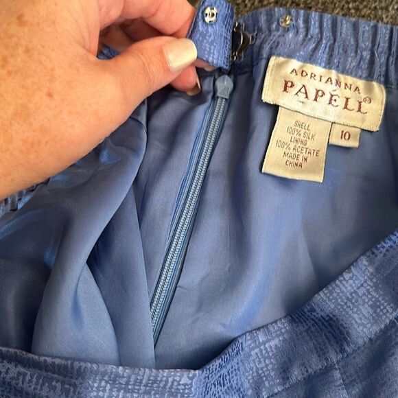 Adrianna Papell blue silk midi skirt 10 - Picture 6 of 7